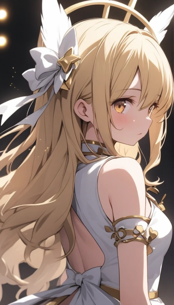 Little、、、blondes、Brat、A profile of a woman with her eyes slightly open, facing forward、white idol costume