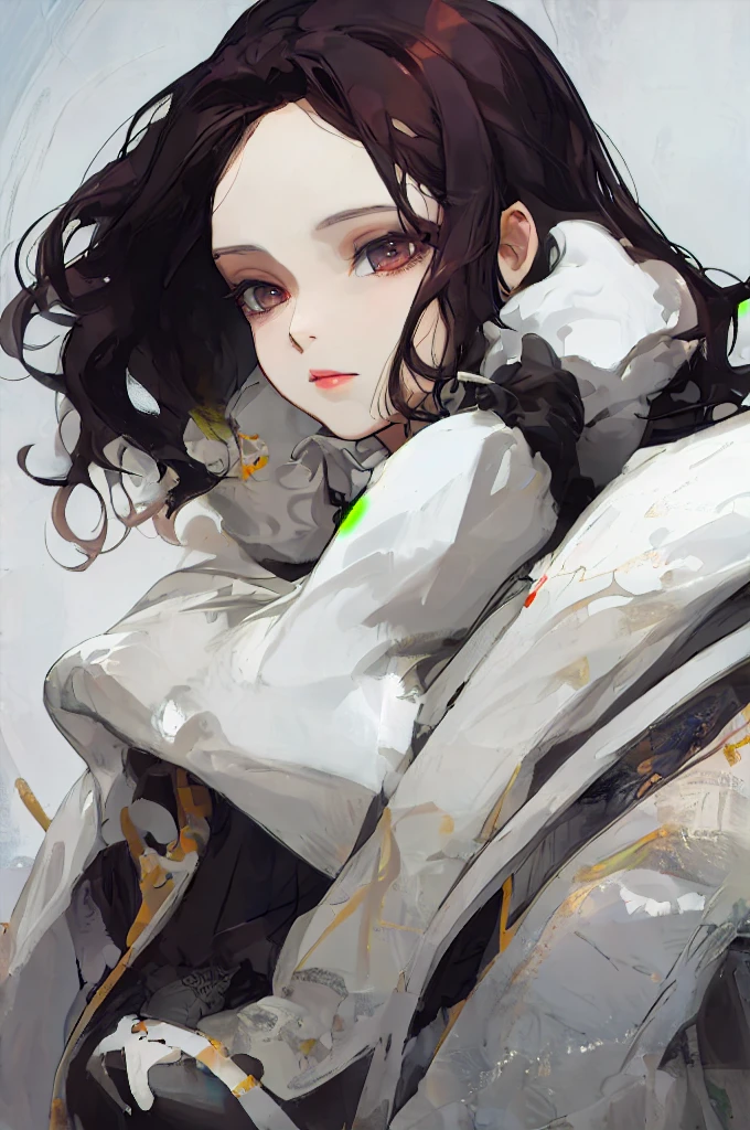 Beautiful woman, dark hair, white skin