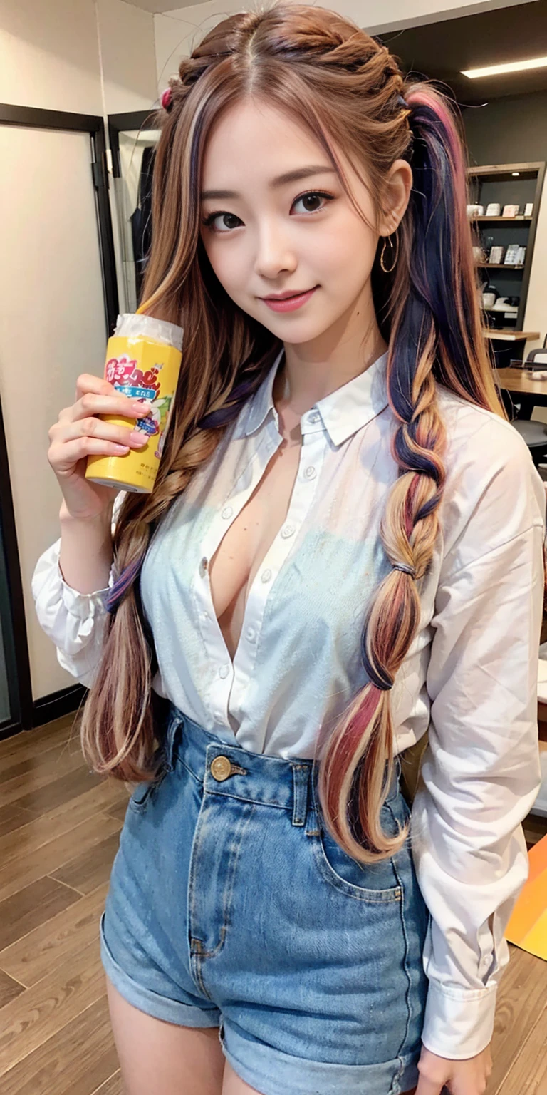 ((holding a large loaf of bread))、
12 year old girl、
Day本アイドル、

Cute Smile、
Lewd smile、　
Panting face、Pant voice、
Fluid organization:1.6), One beautiful girl with really wild hair, (Colorful wavy hair:1.2),( Two long braids:1.2), (Long wild hair:1.2), (Multicolored Hair: 1.9),Cute smile
Bakery Sales Staff、

Angle from directly below、
Low - Angle、スーパーLow - Angle、
apron、
blouse(See-through)、
はだけるblouse、
My shirt is open、
Open shirt、
hot pants、
ピンク色のhot pants、I can see a little underwear、Thighs、Butt、Beautiful buttocks、
I'm cleaning、
I'm wiping the floor.、Wipe the floor with a rag、
Bend over to clean、




clear、serious
Bakery Cafe、bread
Bakery clerk、Day本アイドル、

(masterpiece), (Highest quality:1.4), Absurd, [:Intricate details:0.2],  (View your viewers:1.2), Day,  reflection、
Reddish hair，Golden Student，enjoy，Moist，肉感Thighs，Slim figure，Moist, Glowing pink skin，transparent，Mature Woman，Affectionate expressions，情熱的に取り組んでいます

Day本アイドル