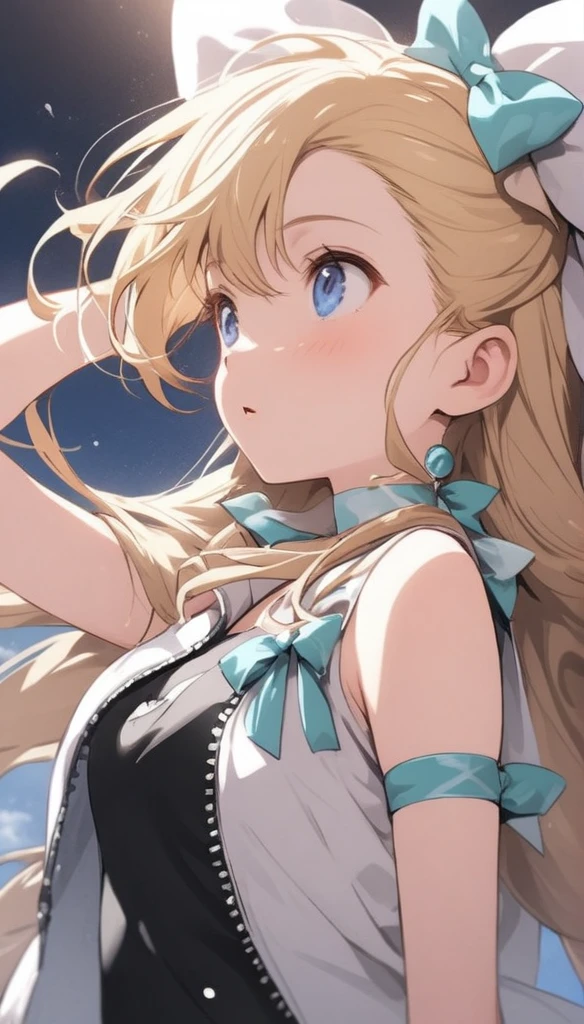 Little、、、blondes、Brat、Look straight up、Side angle、white idol costume
