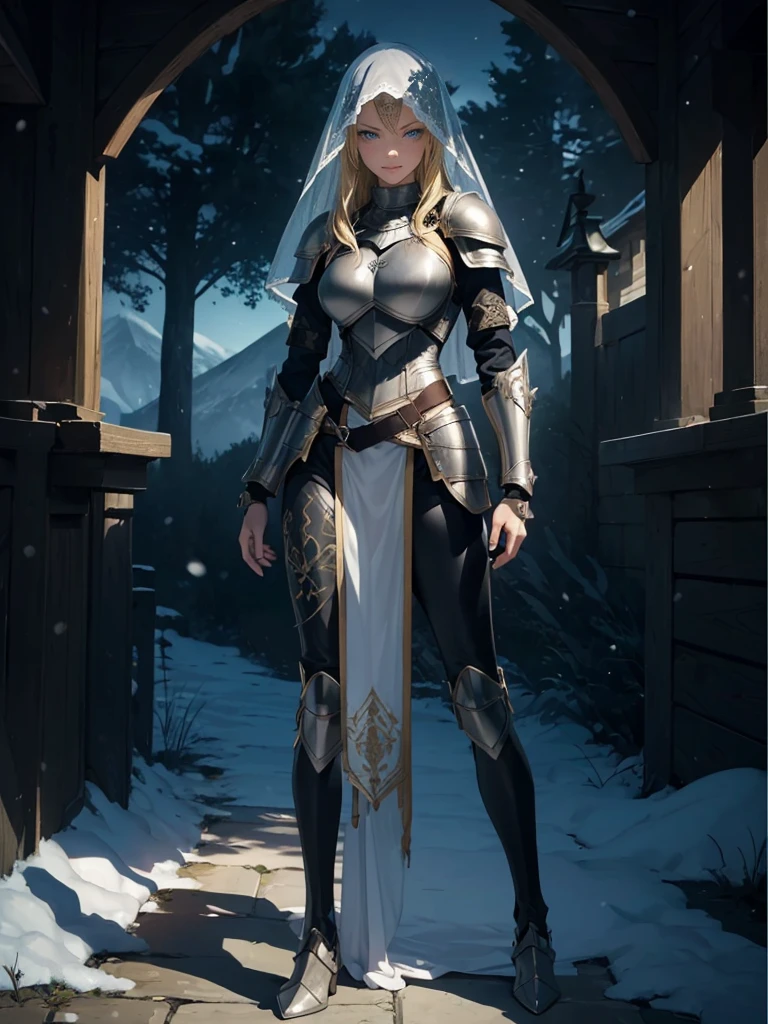 ((1girl, solo)), beautiful body, (perfect anatomy, perfect body, perfect hands, perfect legs), (five fingers:1.5), natural proportions, sexy body, large breasts, cowboy shot BREAK
((extremely detailed face)), (beautiful detailed eyes:1.6), (realistic pupils, realistic iris:1), expressive eyes, looking at viewer, (clear eyes:1.3), (hyperrealistic:1.2), (detailed skin texture:1.2), smooth skin, (blonde hair:1.5), blue eyes, long hair, (detailed lips:1.2), (attractive lips:1.1), (glossy lips:1.1), (grin), perfect face, perfect eyes BREAK
female knight, (veil:1.5), long sleeves, (armor:1.5), (breastplate:1.5), (shoulder armor:1.2), (arm guard:1.3), armor gloves, (black pants:1.5), skin tight, (((pelvic curtain))), (greaves:1.3), armored boots, belt BREAK
(outdoors:1.5), (day:1.3), nature, (winter:1.3), trees, (shade of trees:1.2), (snow), mountain range, medieval BREAK
(masterpiece:1.5), anime-style, top quality, best quality, (beautiful and aesthetic:1.2), (ultra detail:1.5), Ultra-detailed depiction, Ultra-precise depiction, extremely detailed 8k illustration, high resolution, (highly detailed shading:1.2), (realistic lighting:1.4), perfect lighting, vibrant colors, dynamic tones, striking hues, 8k, absurd resolution, perfect shadows, hdr, UHD, ambient lighting, realistic, ultra-realistic, photo realistic, highly detailed, rich detail, luminous colors, fine texture, intricate design, professional illustration, (soft light:1.2), (illustration:0.7)