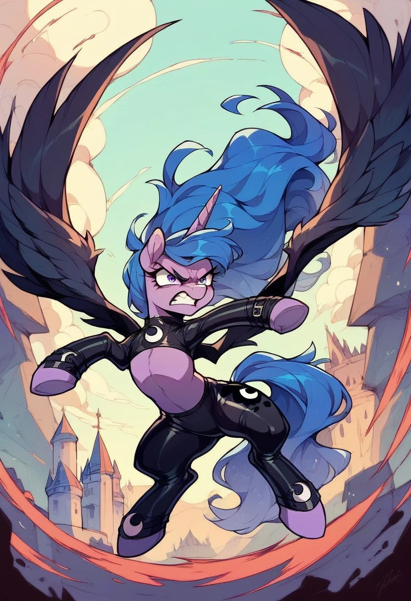 Pony luna angry Black LaTeX costiumme in the castle Black. Fight Twilight sparkle
