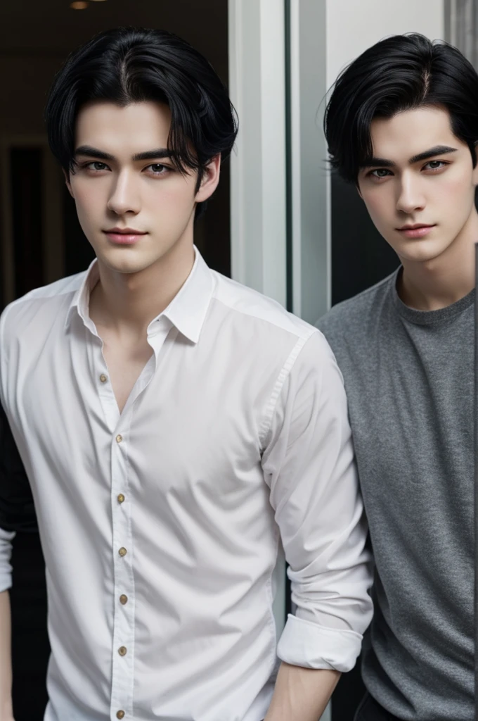 Handsome guy, black hair, dark eyes and pale skin