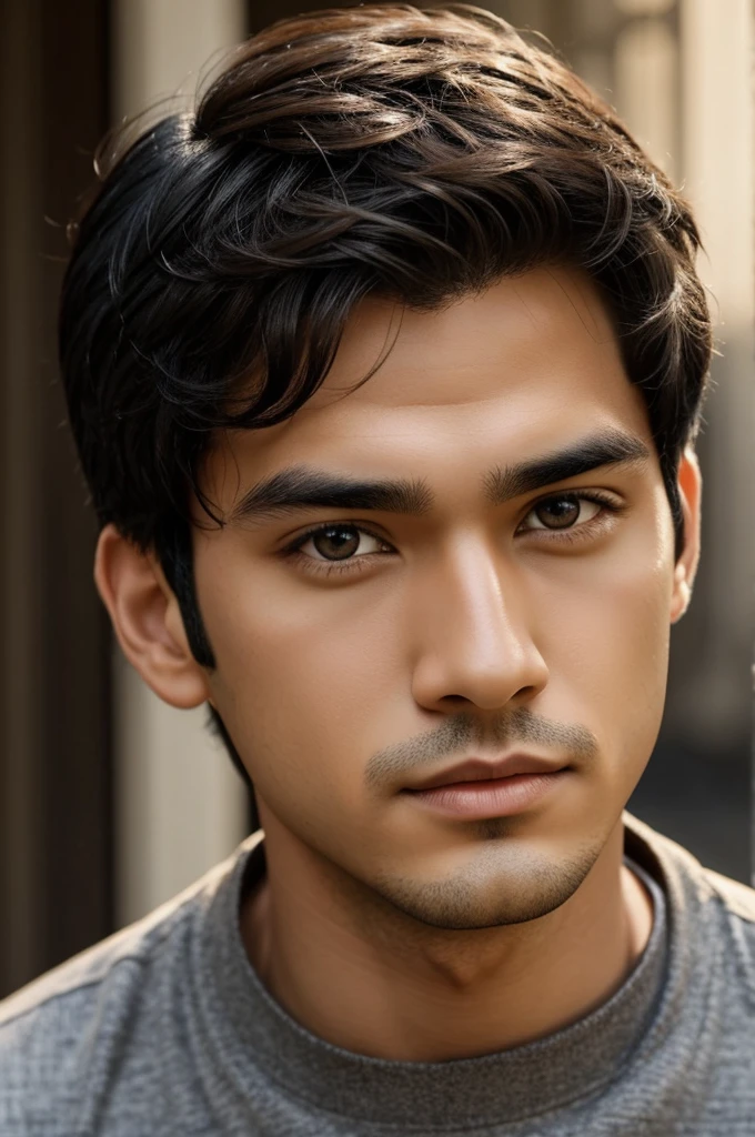Boy black hair handsome light brown eyes