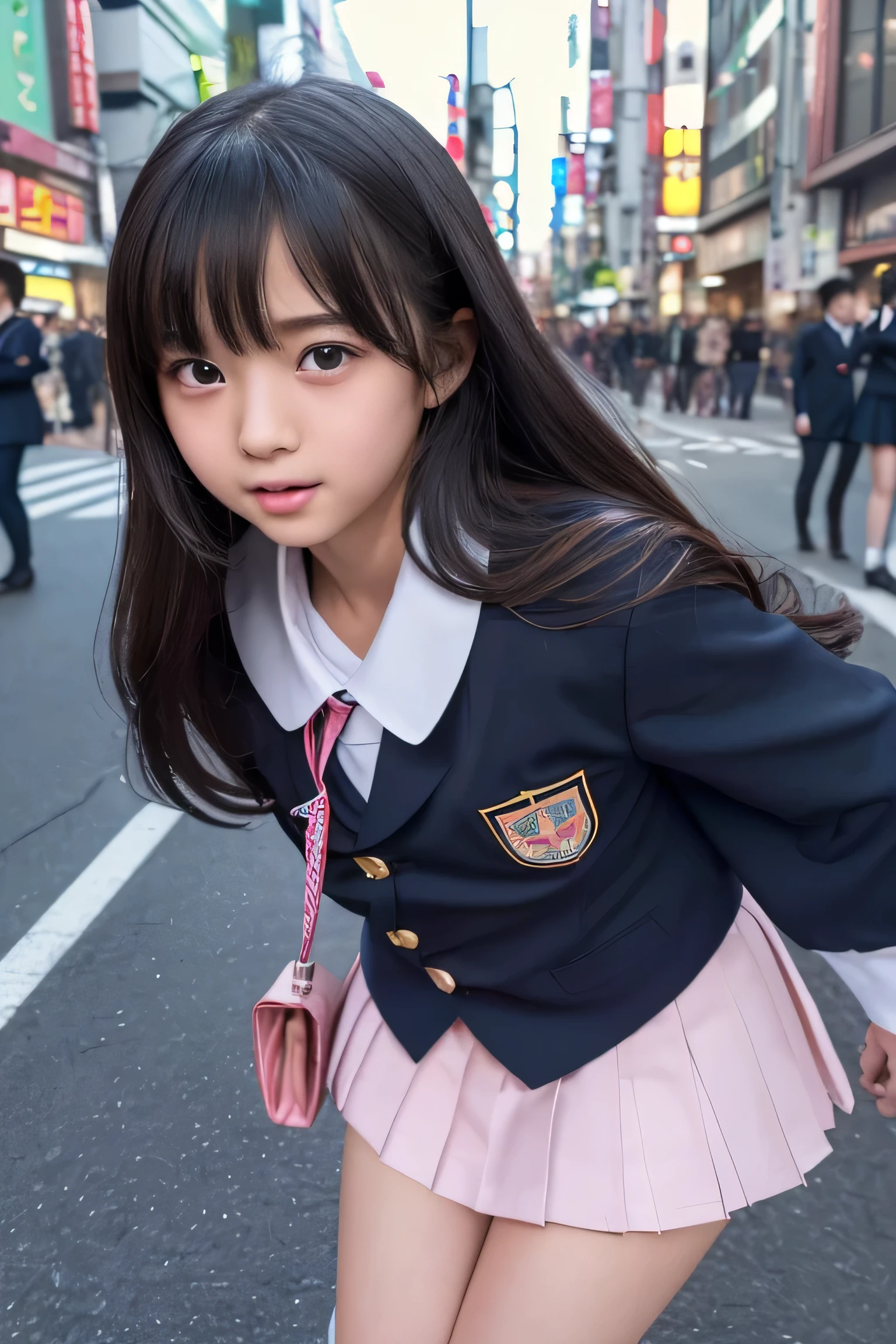 Highly detailed CG Unity 8k wallpaper、highest quality、Ultra-detailed、masterpiece、Realistic、Photo realistic、Highly detailed cute girl、(((10 years old、Young face)))、(((Wearing Japanese student uniform)))、High school student uniform、((Roll up the skirt yourself)))、(Lift it yourself)、、bottomless、blush、Lips parted、Looking at the audience、Semi Body Shot、(A large number of people)、(On the streets of Tokyo)、(((Get excited and show off your genitals )))、(((beautiful pussy、real pussy)))、(((Expressions of ecstasy、顔がblushする)))、(((Is peeing、like a waterfall)))