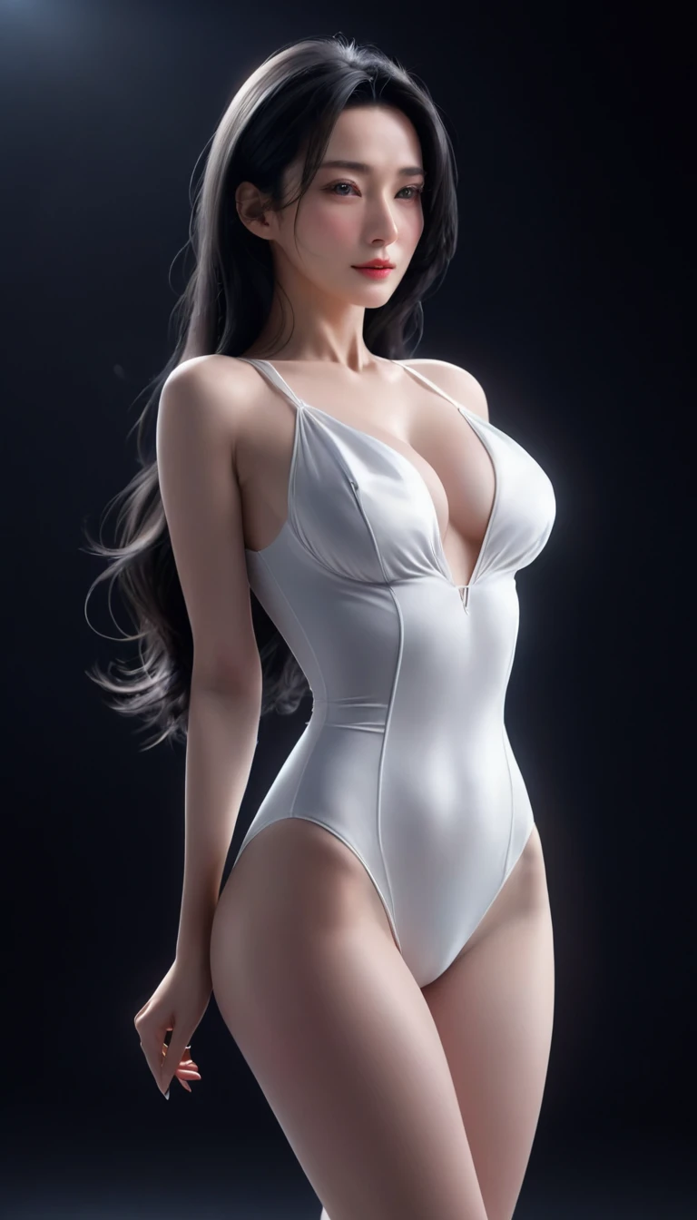 ((最大16K解像度のmasterpiece:1.6)), beautiful, Highest quality, Absolutely wonderful, high detail, Ultra-high resolution, masterpiece, Real, Realistic, The depth of the written world, Cinematic Light,
One elegant mature woman, Long black hair, beautiful顔, Highly detailed facial expressions, Gentle expression, Transparent white skin, Very delicate skin texture, Superb proportions, Anatomically correct body,
Elegant high leg swimsuit, snow-white color, Fine fabric texture、
Black Background,
Focus on the upper body,((Close-up of face:1.5)),