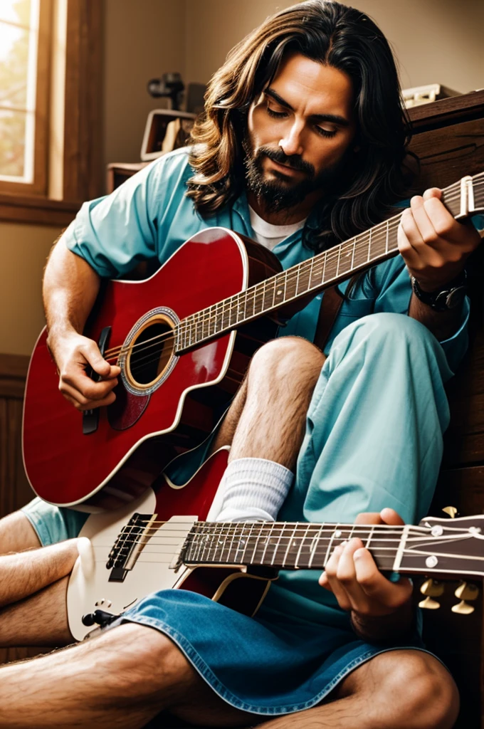 illustration Jesus playing guitar and playing with children
