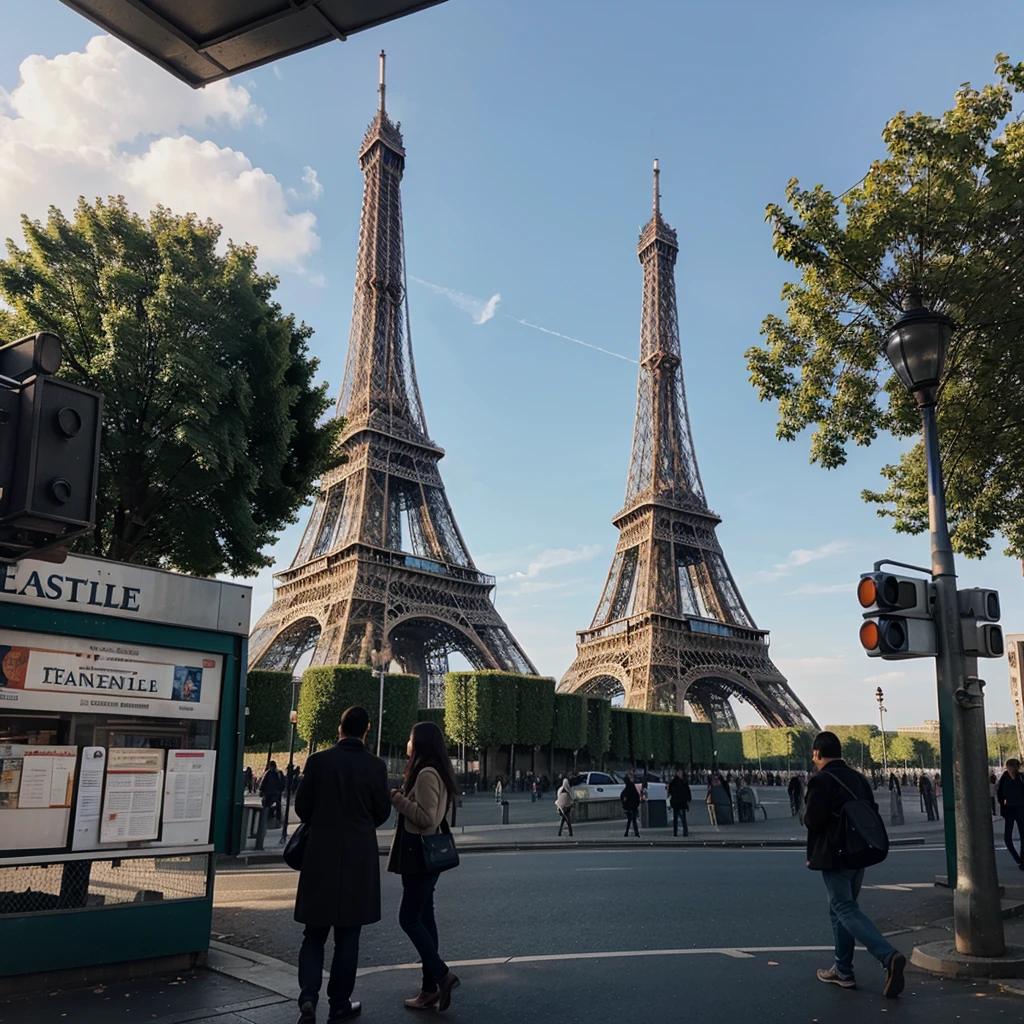 The eiffle tower and there are people