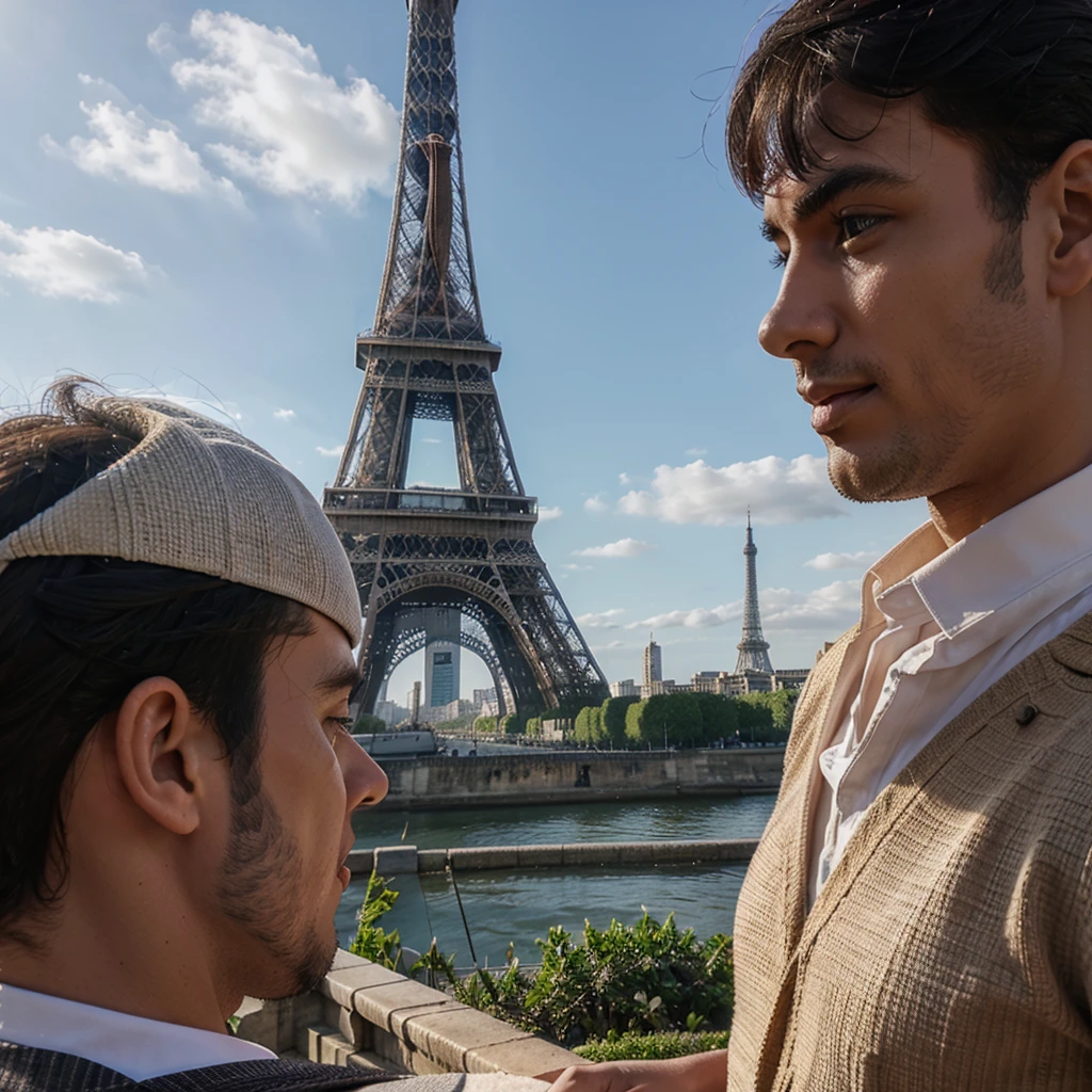 The eiffle tower and there are people