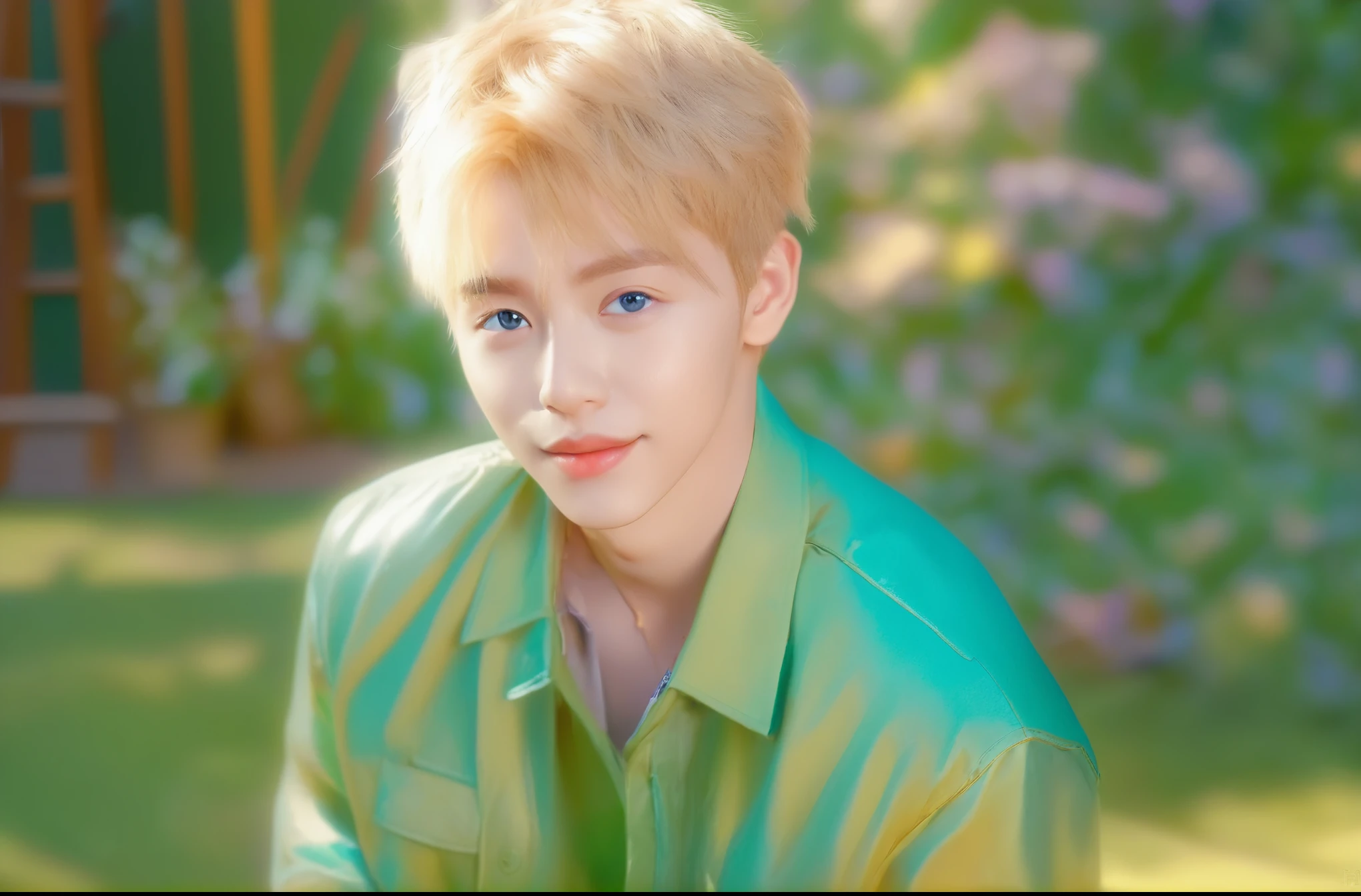 a blonde haired boy making a peace sign, wearing a dog costume, abs slightly visible, detailed facial features, beautiful detailed eyes, beautiful detailed lips, extremely detailed eyes and face, long eyelashes, 1boy, (best quality,4k,8k,highres,masterpiece:1.2),ultra-detailed,(realistic,photorealistic,photo-realistic:1.37),digital painting,concept art,vibrant colors,warm lighting,soft shadows,dynamic pose,whimsical,cute,adorable
