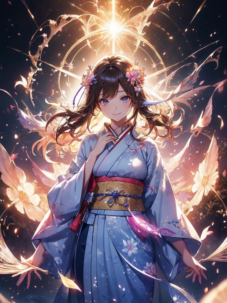 最high quality、1 woman beautifuhime、Altair、(( cowboy shot  ))((Summer Yukata))'((Japanese_yukata))、beautiful瞳、tears、、beautiful装飾、Hairpin、Bamboo、Bambooの葉、、Star World、Summer Nights in Japan、最high quality , fractal beautiful、　((Laugh beautifully、))((Glowing ice　))、beautiful顔、Tanabata of Japan、、 beautiful輝き,High-definition depiction, Realistic, 8K, Unity, beautiful、Iridescent、、 light smile, Beautifully and vividly drawn, , beautiful beautiful透き通る肌、輝くbeautiful装飾の魔法、、、beautiful短冊、🎋, beautiful、 Romanticism,mosquito。 混沌の最もbeautiful形, Bambooの葉、bamboo, P article,Magical gentle light,smile,,image quality、masterpiece、beautiful顔、Super beautiful woman((Big breasted 22 year old office lady、Bust 120,Beautiful long ironed hair、Brown Hair、height: 165cm。、Esbian、、high quality、、Visual Arts、最high quality、1 woman ,beautiful fractal art　、light、Beautiful radiance,High-definition depiction, Realistic, 8K, Unity, , light smile, Beautifully and vividly drawn, , Beautiful, beautiful, clear skin、 Countless rays of light pouring down, Swirling Light, big background, , Intense light is emitted from the magic circle in front of the girl. Romanticism,Cowboy Shot:  最high quality　　