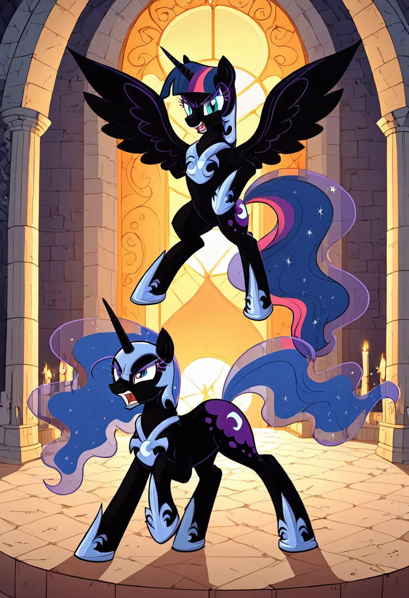Pony nightmare moon angry Black LaTeX costiumme in the castle Black. Fight Twilight sparkle
