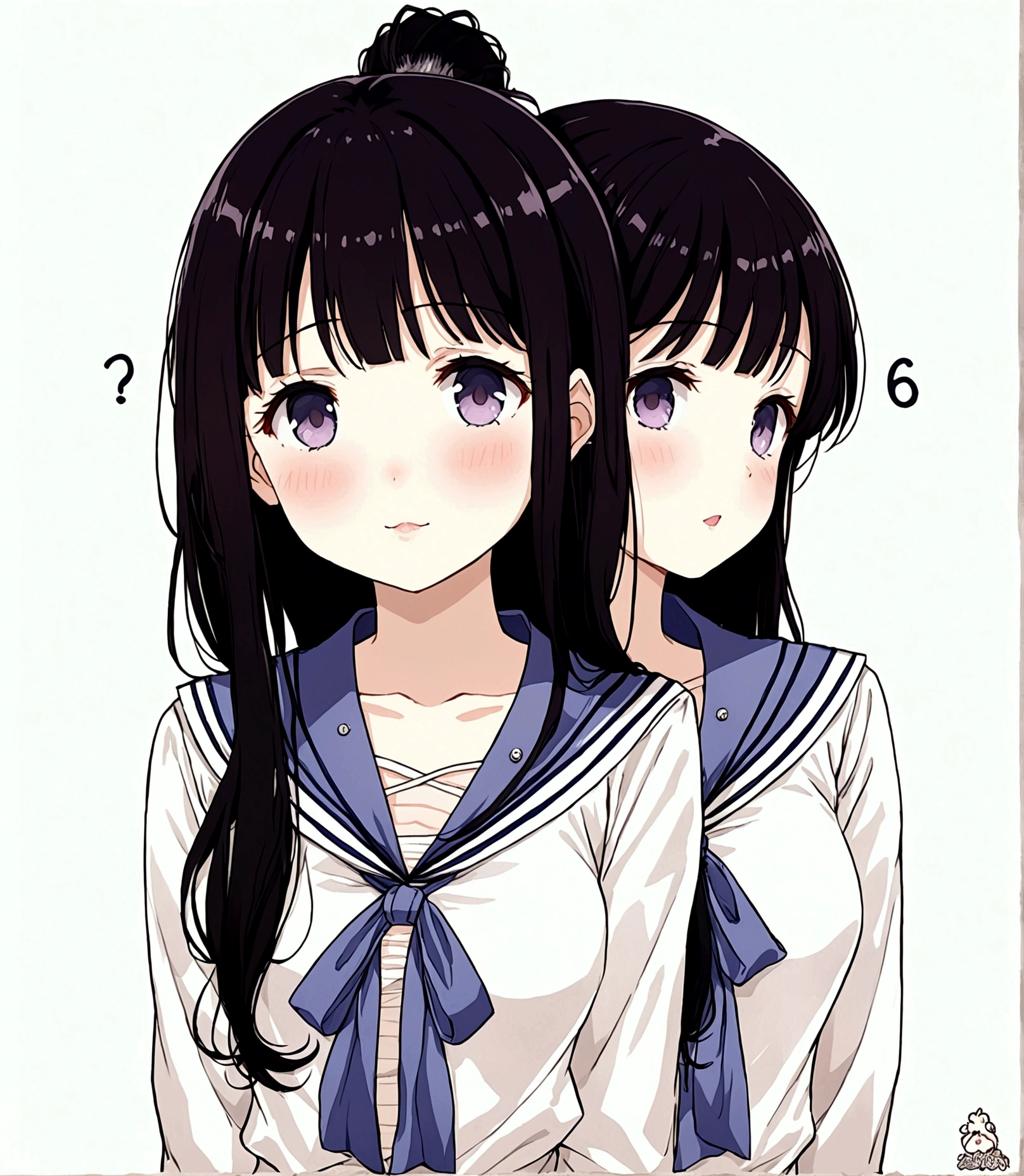 make me a female character with a manga or anime theme with no background, the character has long black hair, beautiful black eyes, smooth and soft cheeks, and a typical Japanese , as well as an ideal body shape.
