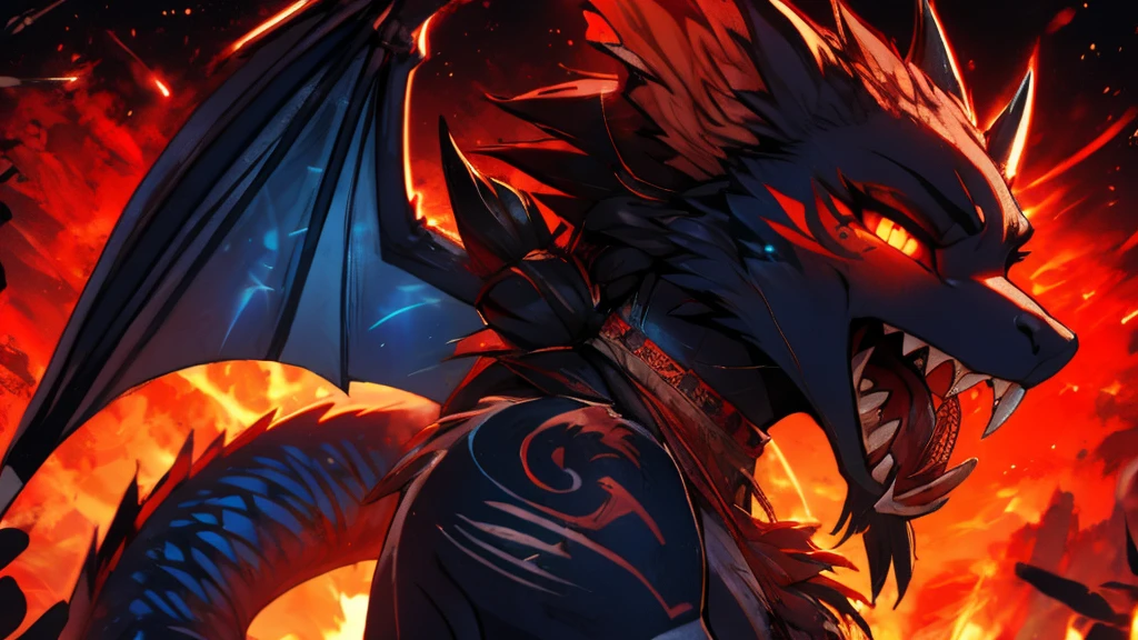 bat fruit girl add high definition_detail:1, blue fur, tribal tattoo add_detail Ferocious fangs, sharp teeth, Yokai kitsune, long snake tongue add_detail:1, Wide hips, add_detail:1
