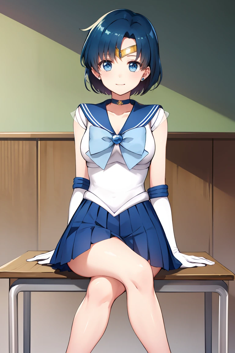 (masterpiece), (Highest quality), Realistic, Cinematic Light, Mizuno Ami, Sailor Mercury, stand, Battlefield Background, Perfect body, Blue Hair, uniform  Huge penis　Huge Onahole