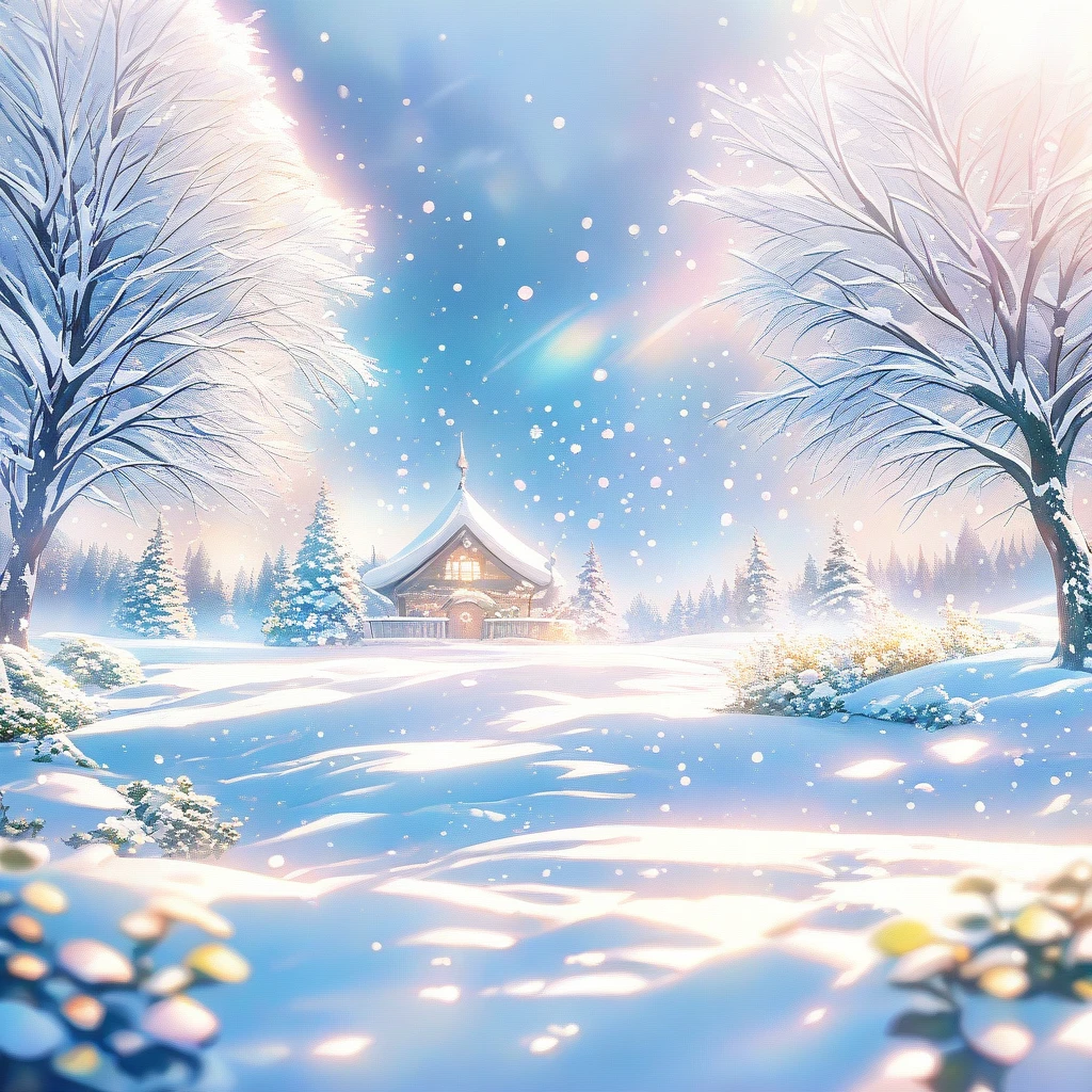 Snow Scene，snow，plant（（（Romantic atmosphere）））（（（fairy tale elements）））（（（masterpiece）））， （（best quality））