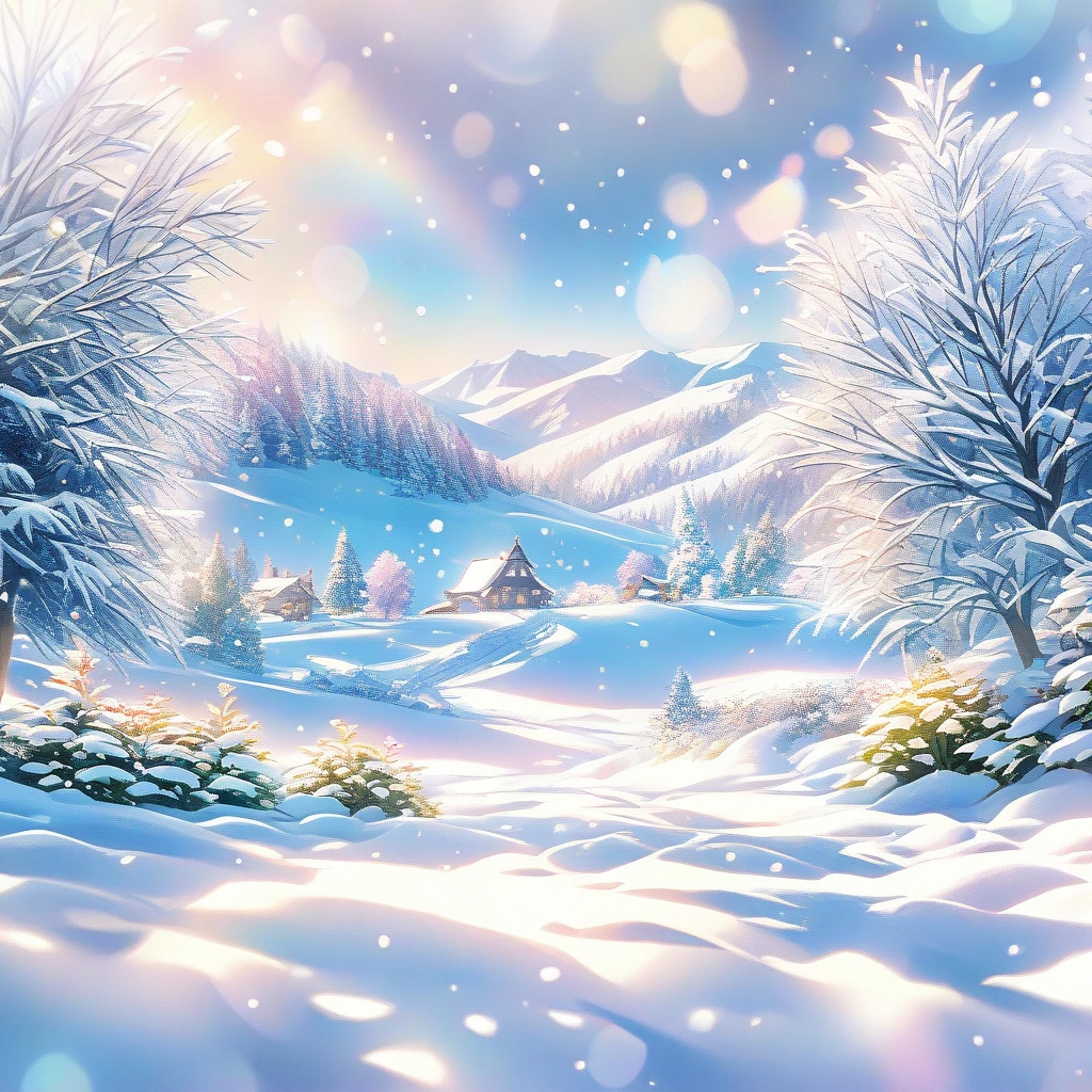 Snow Scene，snow，plant（（（Romantic atmosphere）））（（（fairy tale elements）））（（（masterpiece）））， （（best quality））