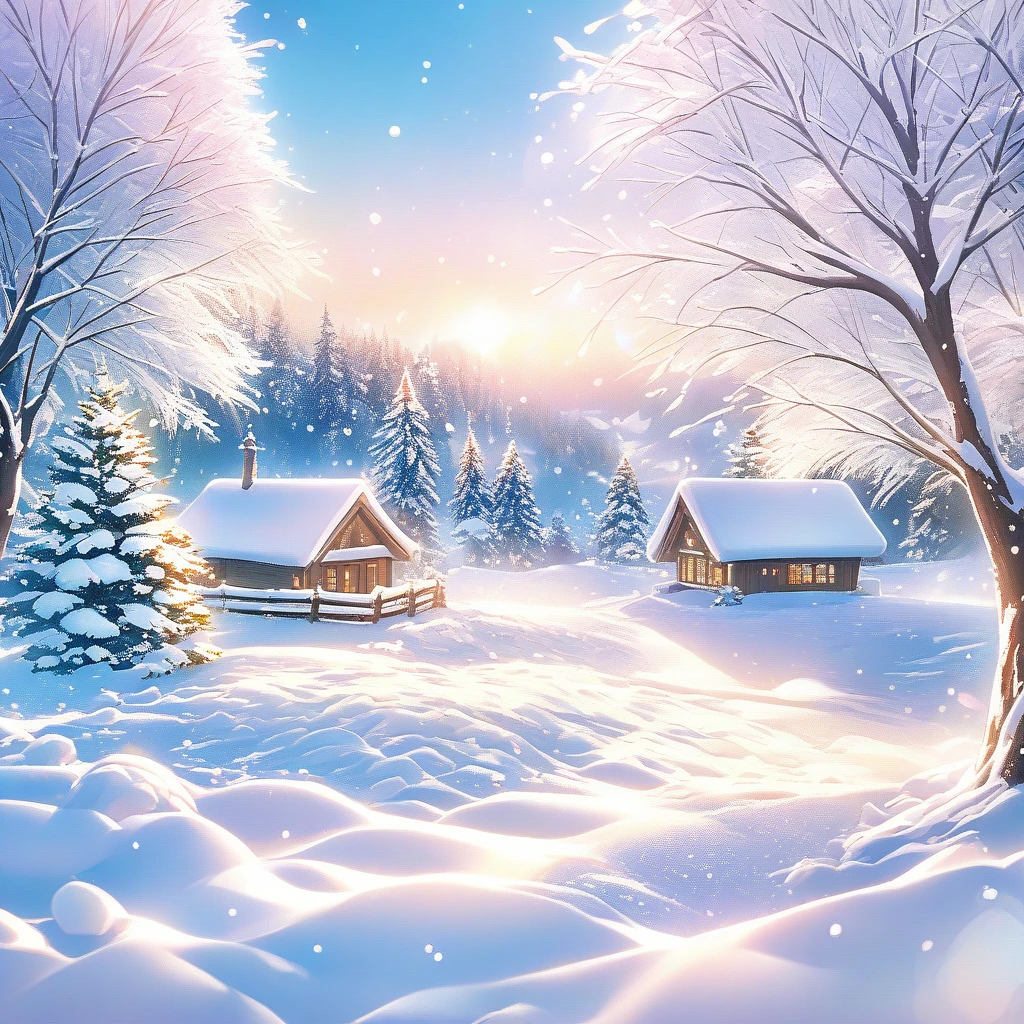 Snow Scene,snow,plant(((Romantic atmosphere)))(((fairy tale elements)))(((masterpiece))), ((best quality))