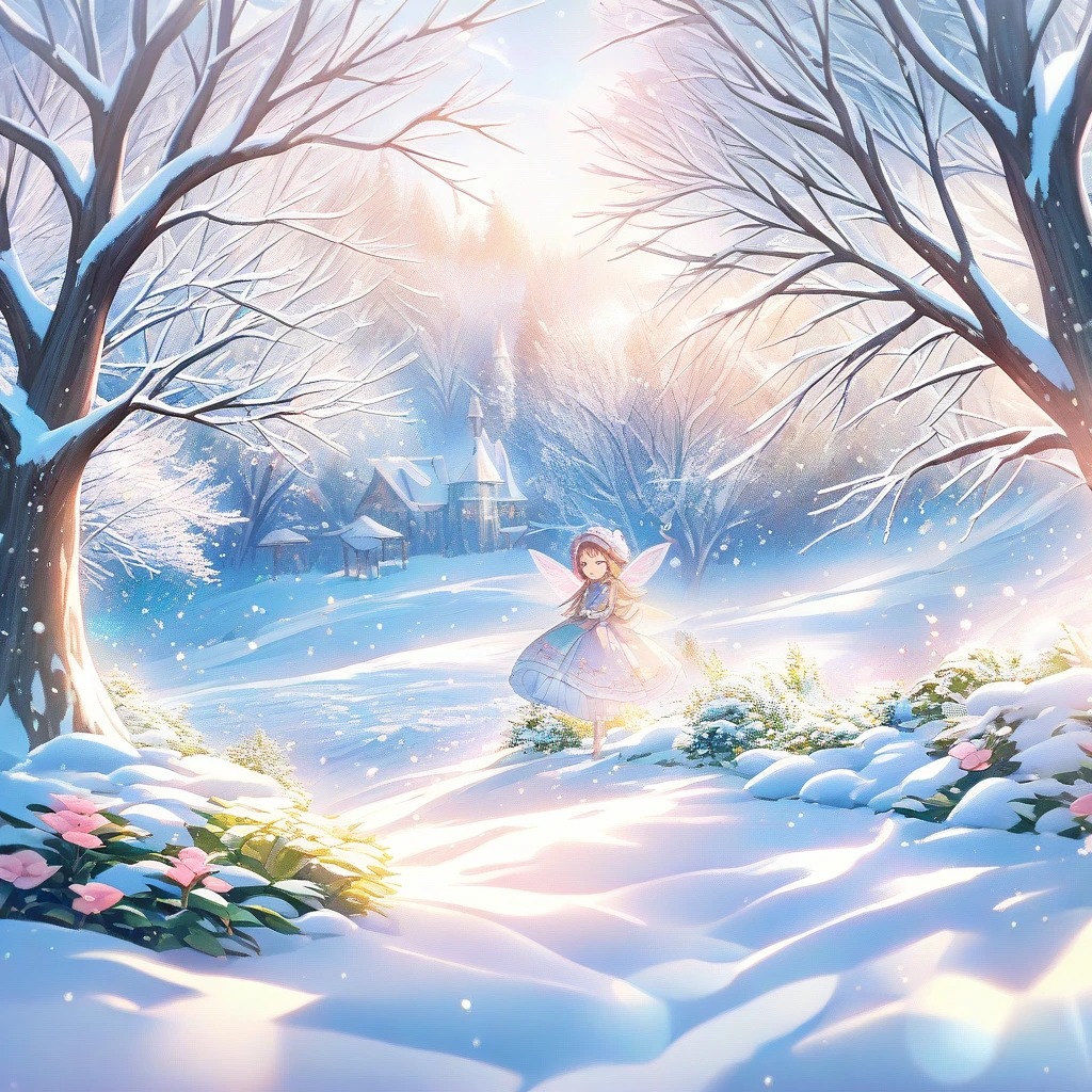 Snow Scene，snow，plant（（（Romantic atmosphere）））（（（fairy tale elements）））（（（masterpiece）））， （（best quality））