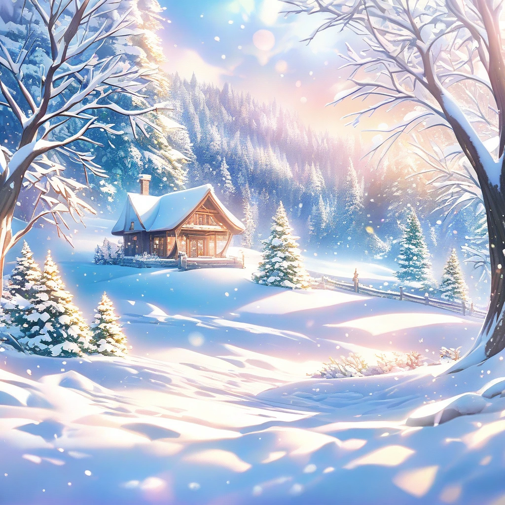 Snow Scene，snow，plant（（（Romantic atmosphere）））（（（fairy tale elements）））（（（masterpiece）））， （（best quality））