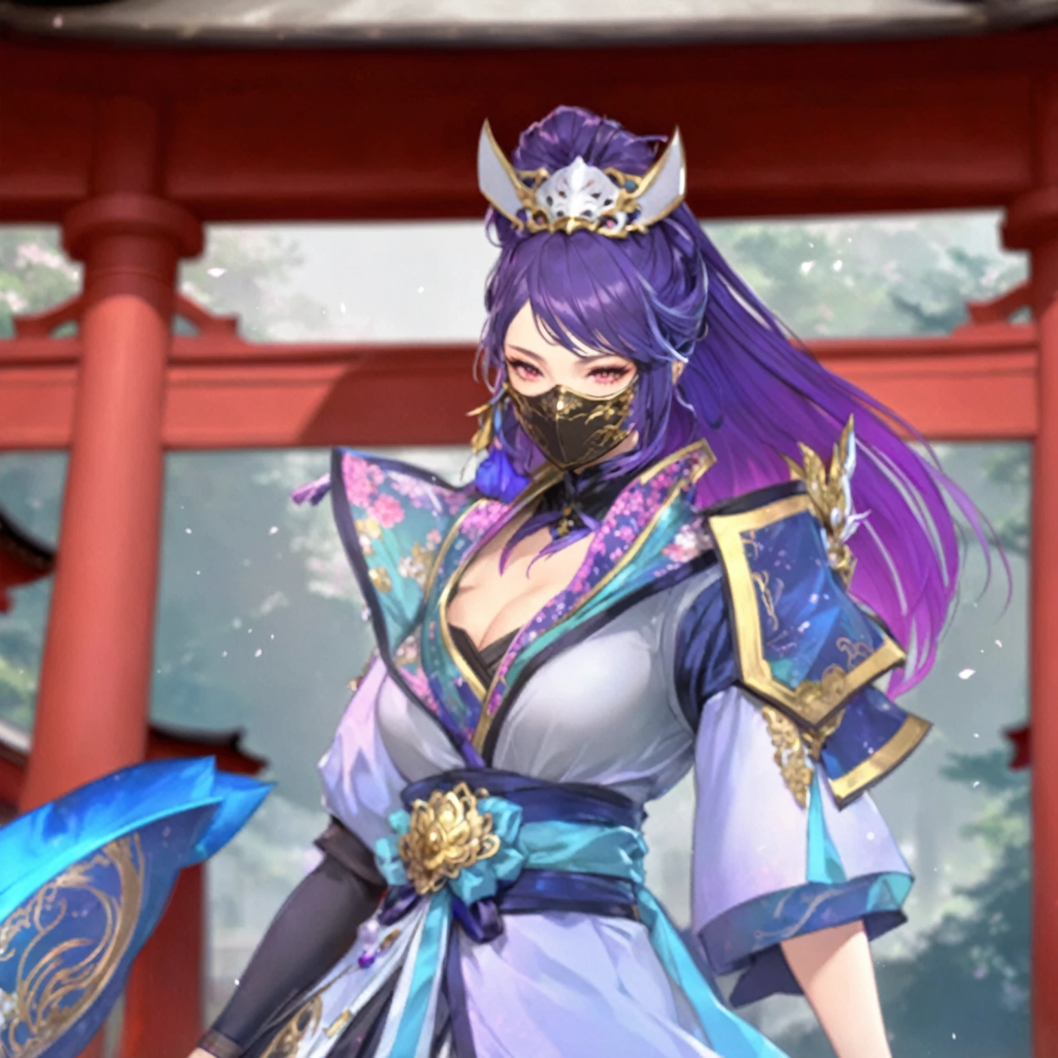 masterpiece, best quality, Fantasy aesthetics, Highly detailed, shadowverse style, female, japanese style, mask