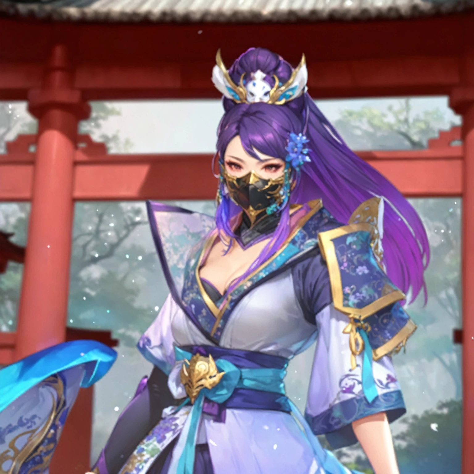 masterpiece, best quality, Fantasy aesthetics, Highly detailed, shadowverse style, female, japanese style, mask