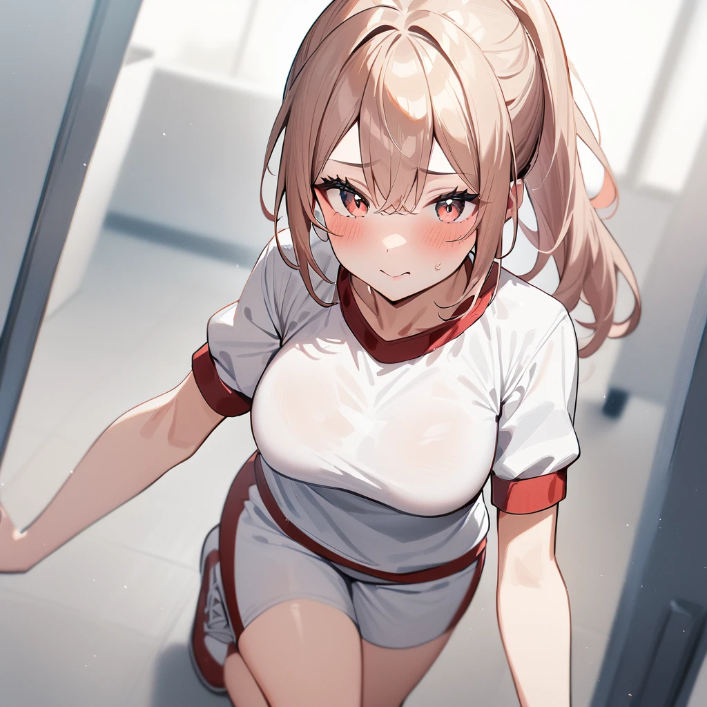 1 girl,gym_uniform,White,White shirt,masterpiece, best quality, very aesthetic, absurdres,breasts
