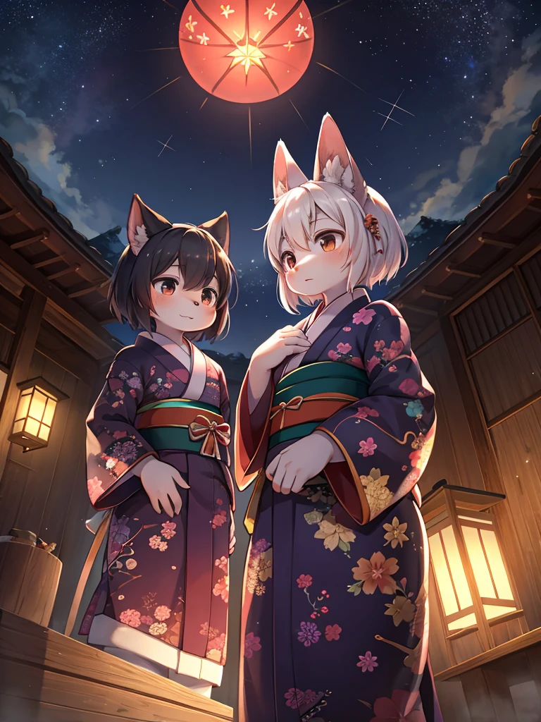 Japanese star festival , yukata , Stargazing, Fisheye Lens , looking away