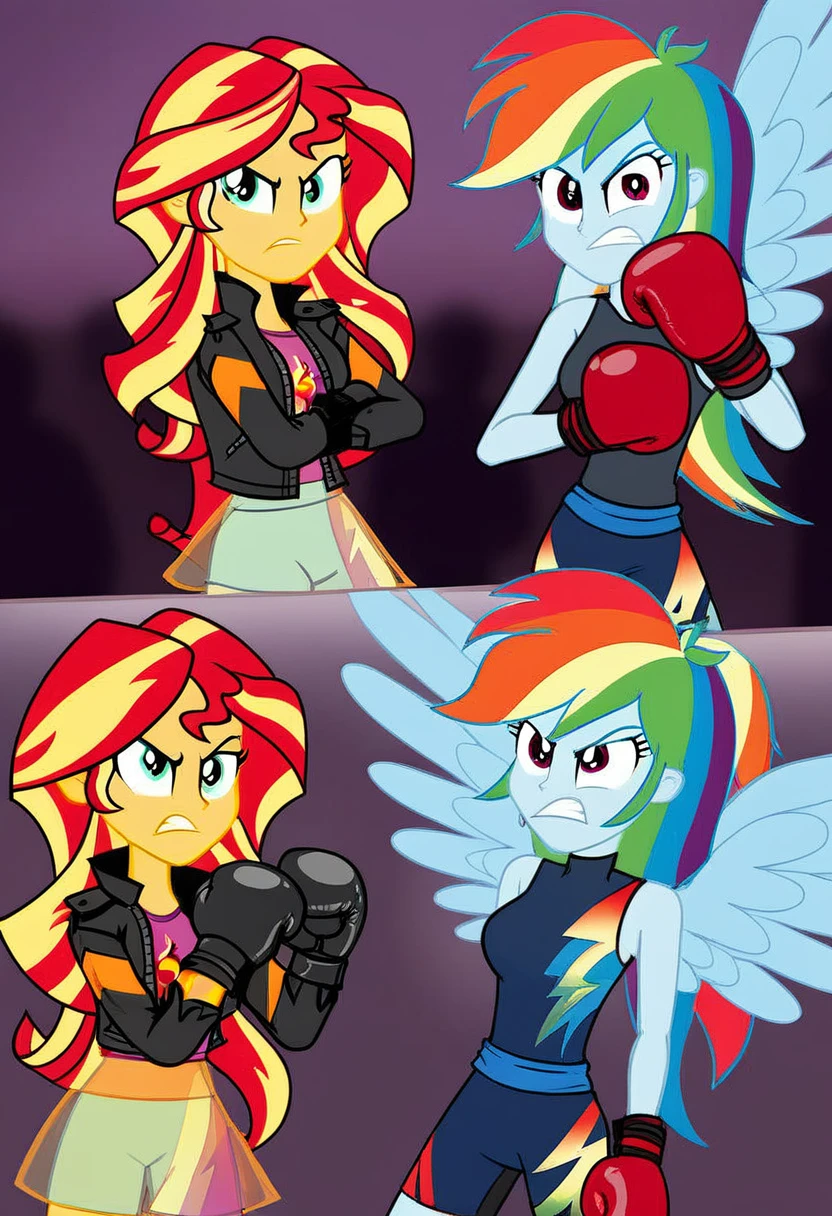 Eqg rainbow dash  . Black bodystocking  boxing angry sunset shimmer 