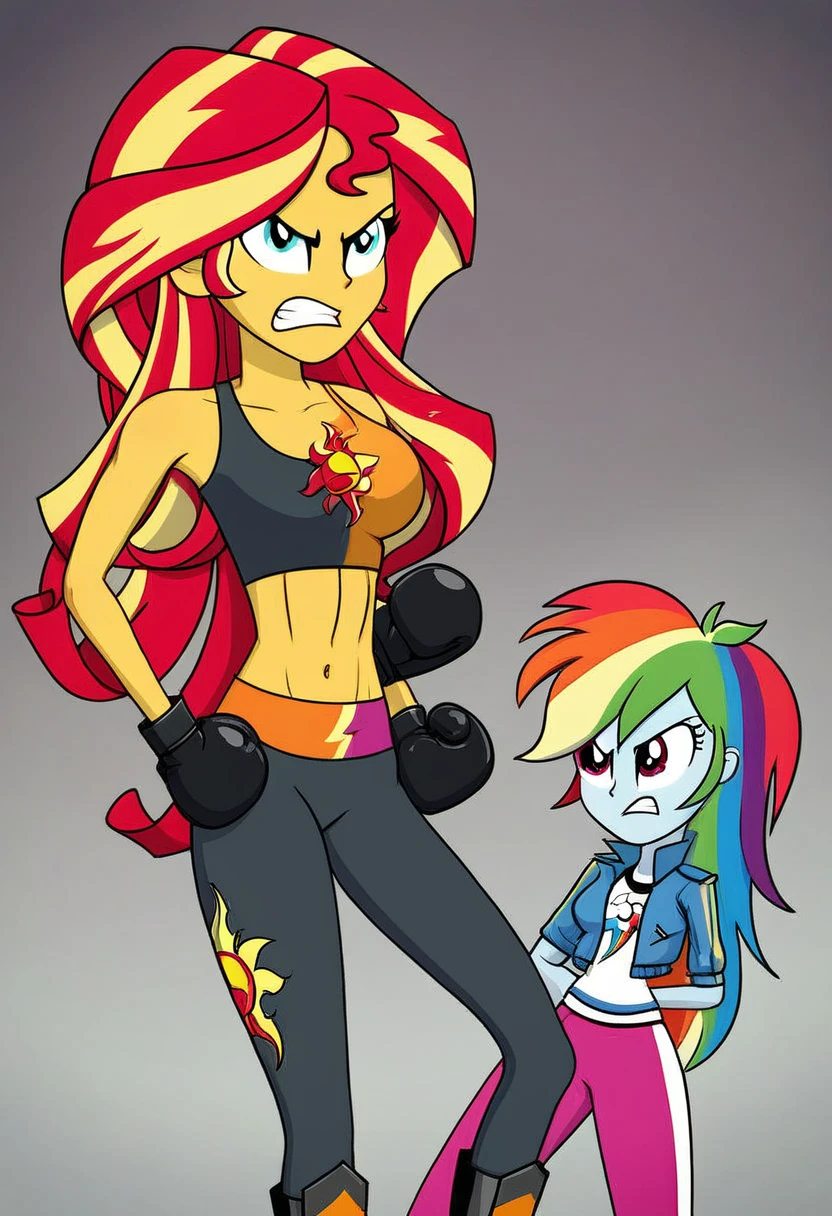 STICKER, (solid outline:1.2), (NSFW:1.2), Sunset Shimmer kneeling down wearing a red skirt with red shoes and black gloves on her hands, red heels, red thong, big bare breasts, black jacket open, breasts exposed, full body portrait, cowboy shot, full-length, Sunset Shimmer aged 25, topless, bare breasts, big breasts, shoes visible, black gloves, detailed anime eyes, adesivo, fundo simples, full portrait, long hair, beautiful sunset shimmer girl, pony aesthetic, beautiful girl, very beautiful fantasy art, beautiful and elegant female pony girl, beautiful detailed fantasy, red and yellow colour palate, red and yellow colour-theme, vintage t-shirt design, in the style of hand drawing, 3D vector art, fantasy art, watercolour effect, Adobe Illustrator, hand-drawn, digital painting, low-poly, soft lighting, isometric style, retro aesthetic, focused on the character, 4K resolution,