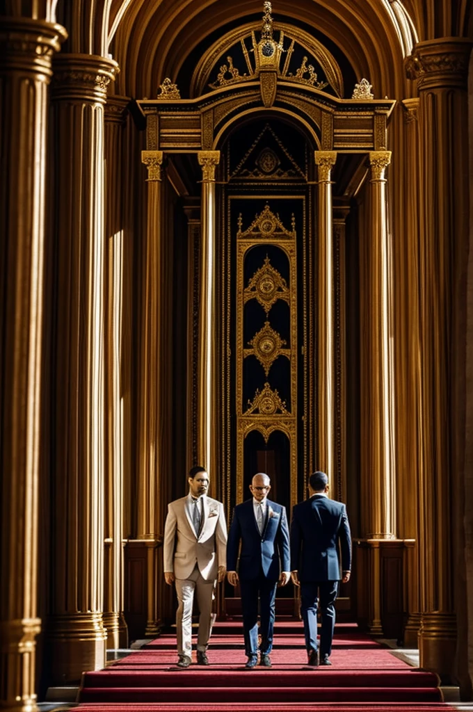 3 men walking in to the kings throne