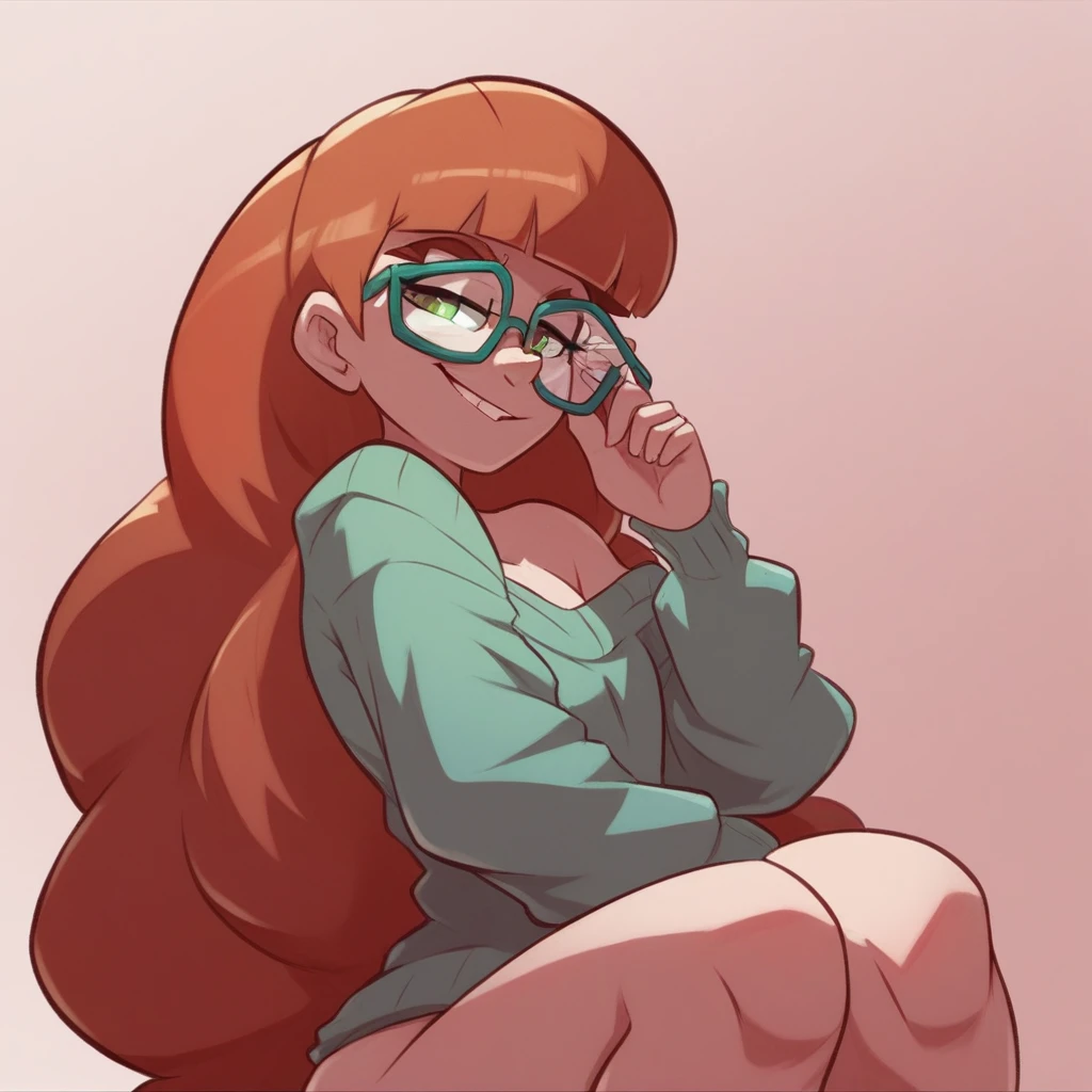 Flstchested Tall long haired brunette with glasses, (extreme nsfw):3.0, lewd:3.0, nudity