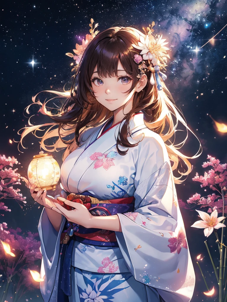 最high quality、1 woman beautifuhime、Altair、(( cowboy shot ))((Thin summer yukata))'((Japanese_yukata))、beautiful瞳、tears、、beautiful装飾、Hairpin、Bamboo、たくさんのBambooの葉、、Star World、Summer Nights in Japan、Milky Way Galaxy、最high quality , fractal beautiful、 ((Laugh beautifully、))((Glowing ice ))、beautiful顔、Tanabata of Japan、、 beautiful輝き,High-definition depiction, Realistic, 8K, Unity, beautiful、The galaxy shines in rainbow colors、、 light smile, Beautifully and vividly drawn, , beautiful beautiful透き通る肌、輝くbeautiful装飾の魔法、、、beautiful短冊、🎋, beautiful、 Romanticism,, Bambooの葉、bamboo, ,Magical gentle light,smile,,image quality、masterpiece、beautiful顔、Super beautiful woman((Big breasted 22 year old office lady、Bust 120,Beautiful long ironed hair、Brown Hair、height: 165cm。、Esbian、、high quality、、Visual Arts、最high quality、1 woman , 、light、Beautiful radiance,High-definition depiction, Realistic, 8K, Unity, , light smile, , , Beautiful, beautiful, clear , Romanticism,Cowboy Shot: 最high quality