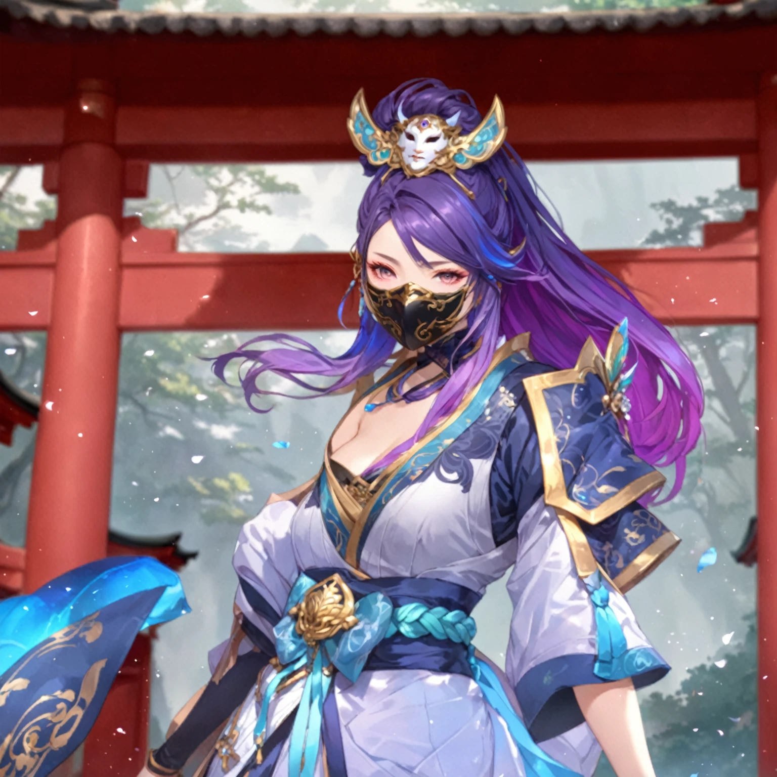 masterpiece, best quality, Fantasy aesthetics, Highly detailed, shadowverse style, female, japanese style, mask