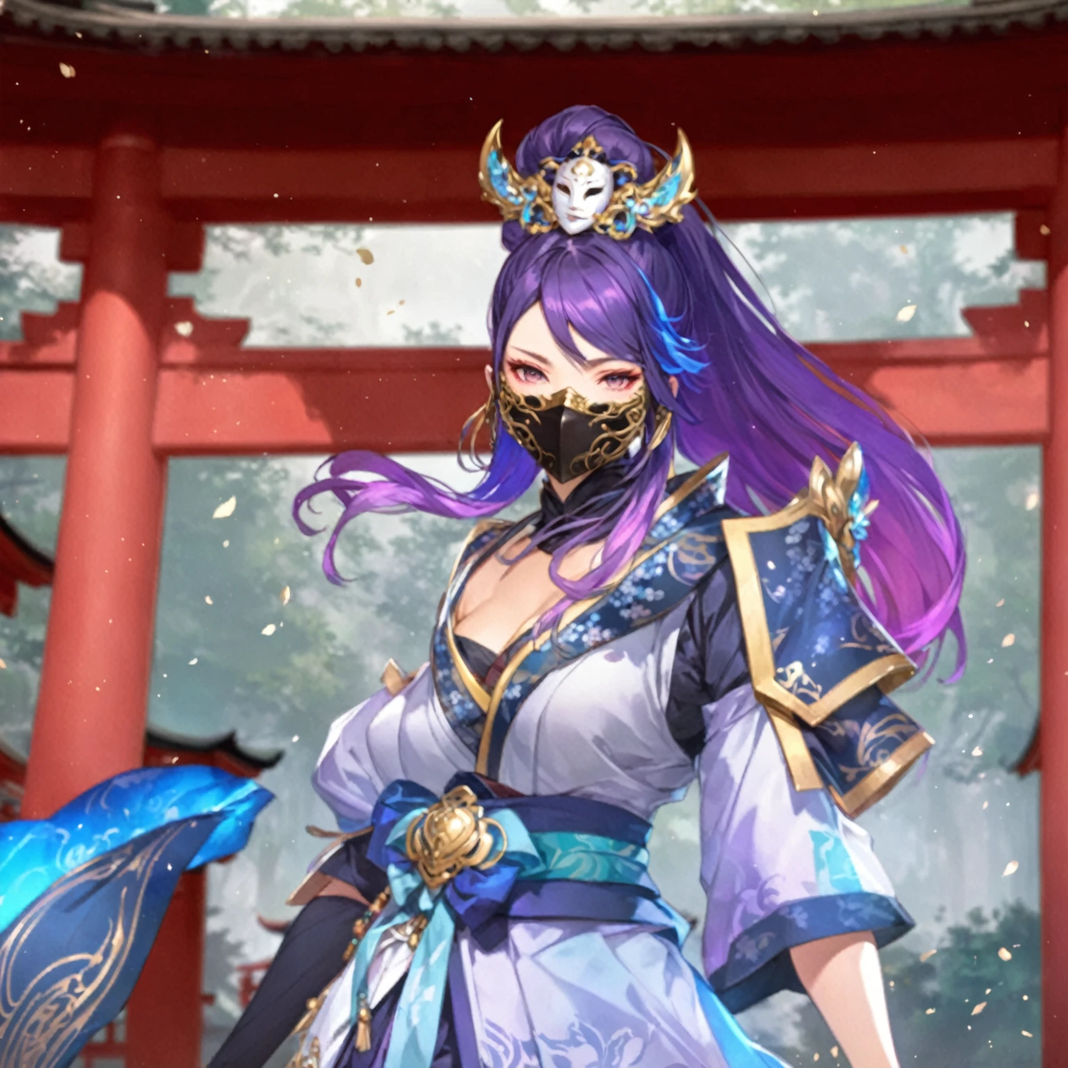 masterpiece, best quality, Fantasy aesthetics, Highly detailed, shadowverse style, female, japanese style, mask