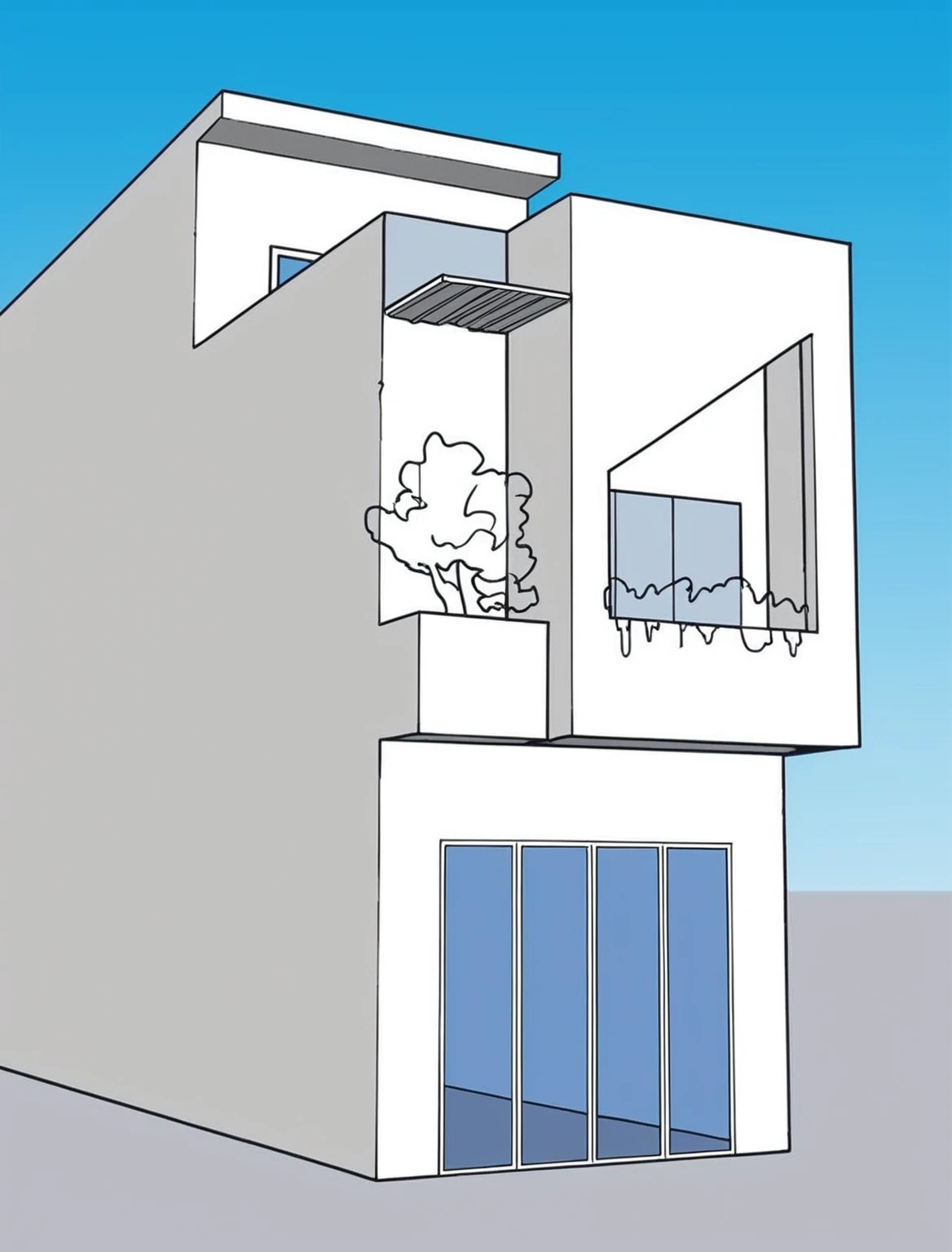 RAW photo,Masterpiece, high quality, best quality, authentic, super detail, townhouse, modern house,( brick wall:1.2) , glass windows, (wooden ceiling:1.1), railing glass, gate, fence, (curve:1.1),tropical trees, day, beautifu sky, (high detailed :1.2), 8k uhd, dslr, soft lighting, high quality, film grain, Fujifilm XT3
