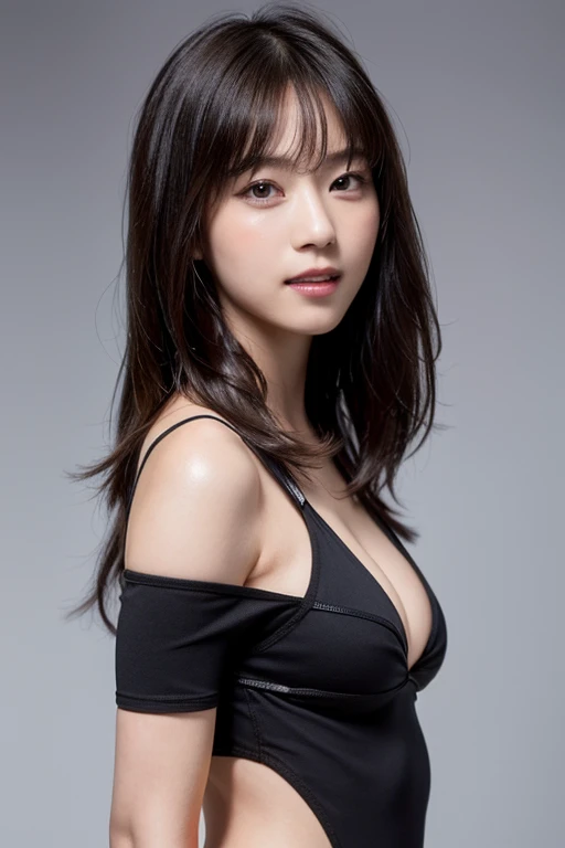 Realistic, high quality, Girl in bikini walking down the street, Beautiful fractal and marble designs、An exquisite rainbow bodysuit:1.5, Cleavage, Beautiful Face, Beautiful Lips, Long golden hair, high quality, Insane Details, Professional Lighting, Cool pose, Cinematic, 8k wallpaper, smile, sharp、((Gray background))、