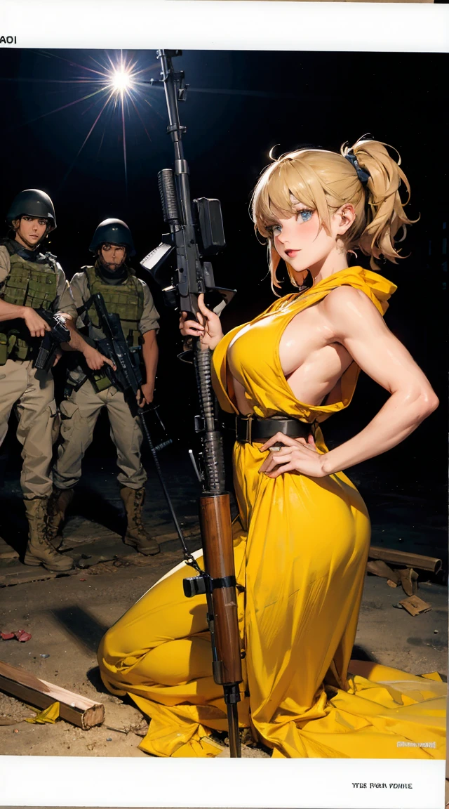 Full body portrait of beautiful and slender Salina Gomez, (((yoji shinkawa))) High quality cell shadow illustration in post-apocalyptic style, photorealistic, 8k、Realistic Skin Texture、Superrealism、Automatic rifle、Dodgers cap  masterpiece, best quality, highres 
solo, 1girl, cowboy shot, :o
p38 \(girls' frontline\), p38original, brown hair, purple eyes, (garrison cap:1.2), military uniform, short sleeves, pleated skirt, belt pouch, iron cross medal, thighhighs, holding gun, handgun, walther　　art by (Carl Larsson:1.2),(post-Impressionist),,((oil painting)),soft lighting,COOL,cammy sf6, 1girl,solo,blonde hair, short hair,Absurd resolution, A high resolution, (tmasterpiece:1.4), ((gigantic braests)), ultra - detailed, 1girll, brown color eyes, cabelos preto e longos，Wear a police uniform and a short skirt, the city street,sexyposture, The camera is close to the body