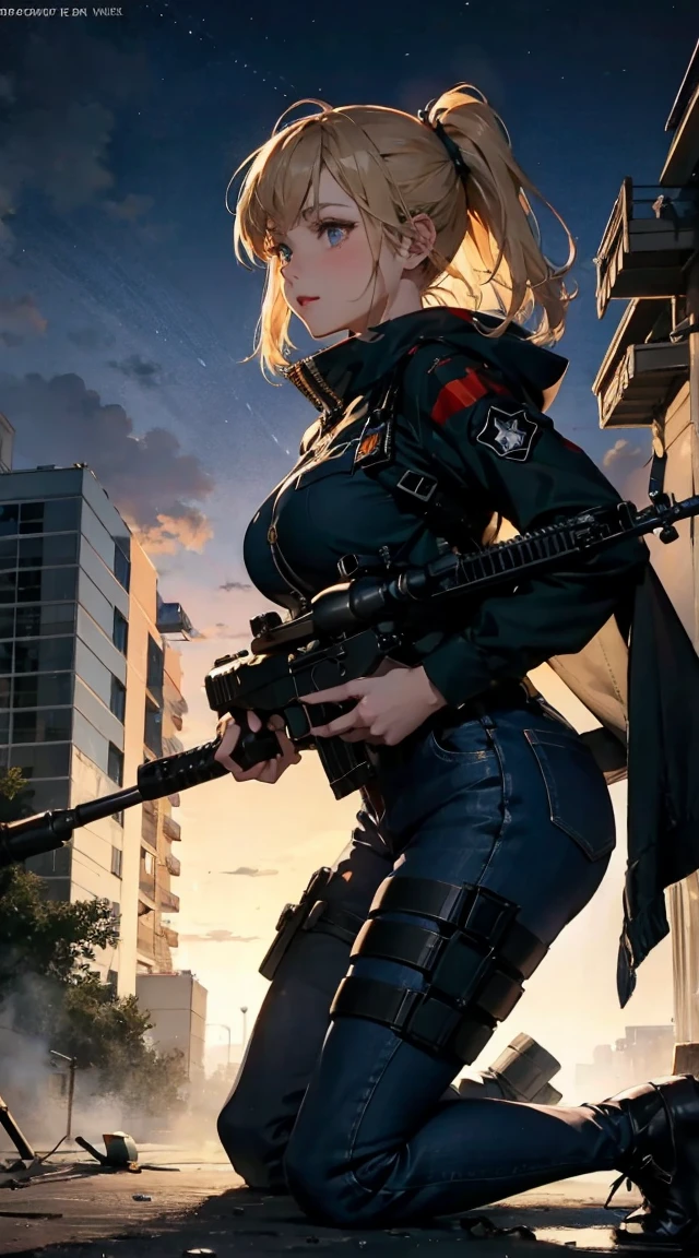 Full body portrait of beautiful and slender Salina Gomez, (((yoji shinkawa))) High quality cell shadow illustration in post-apocalyptic style, photorealistic, 8k、Realistic Skin Texture、Superrealism、Automatic rifle、Dodgers cap  masterpiece, best quality, highres 
solo, 1girl, cowboy shot, :o
p38 \(girls' frontline\), p38original, brown hair, purple eyes, (garrison cap:1.2), military uniform, short sleeves, pleated skirt, belt pouch, iron cross medal, thighhighs, holding gun, handgun, walther　　art by (Carl Larsson:1.2),(post-Impressionist),,((oil painting)),soft lighting,COOL,cammy sf6, 1girl,solo,blonde hair, short hair,Absurd resolution, A high resolution, (tmasterpiece:1.4), ((gigantic braests)), ultra - detailed, 1girll, brown color eyes, cabelos preto e longos，Wear a police uniform and a short skirt, the city street,sexyposture, The camera is close to the body