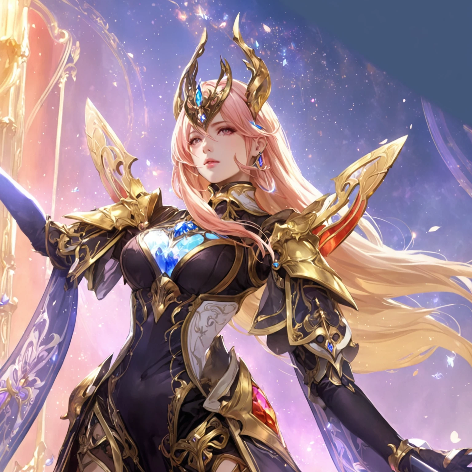 masterpiece, best quality, Fantasy aesthetics, Highly detailed, shadowverse style, female, white pink hair
