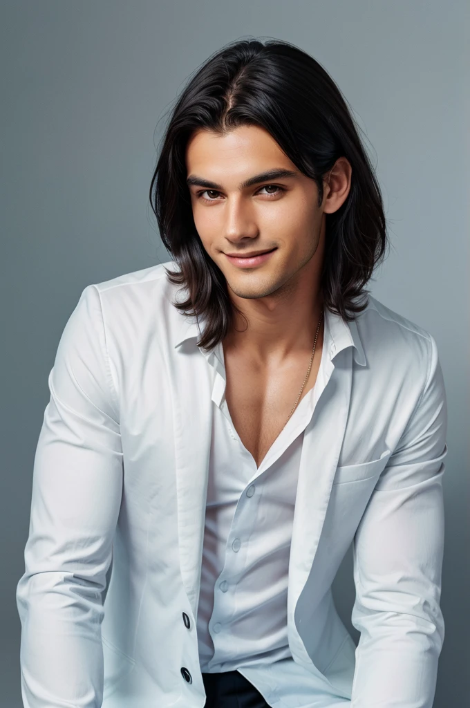 A young man with dark hair and a confident smile he is dress a black blazer over a white shirt and is positioned against aqua colour backdrop with a subtle red lighting of the rate side and posing for LinkedIn profile