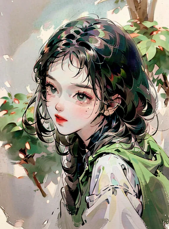 girl, film light, picturesque, nature, green, leaves, plants, highly detailed, accurate 