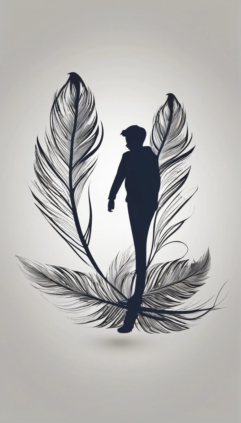 Create a minimal, modern, simple, inspirational, memorable, dream like icon design of a boy and a feather for the brand “Penamemoria"