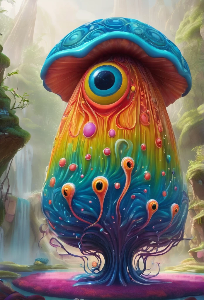 n a captivating art piece, a whimsical virtual regal amoeba blob creature takes center stage. by alex1shved This vibrant cartoon image showcases a charming and charismatic character, reminiscent of a blob-like organism. The virtual creation is brought to life with vivid colors and impeccable detailing, capturing every intricate texture and contour. The image, perhaps a digital painting or an animated illustration, radiates with playful energy and showcases the high-quality craftsmanship involved in its creation. With its endearing yet regal presence, this enchanting creature invites viewers into a world of imagination and delight. by alex1shved