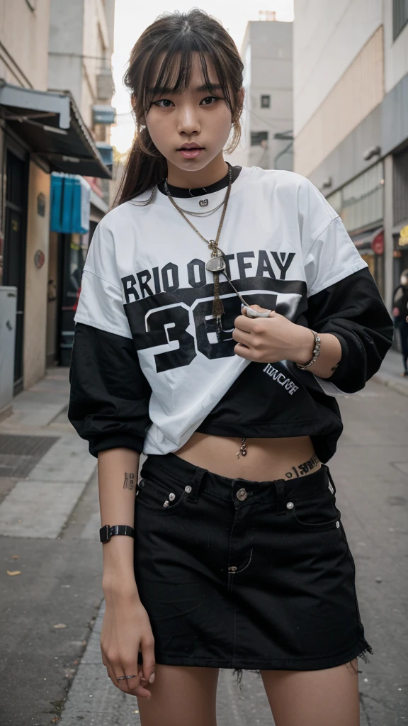 Beautiful woman medium hair, wearing cap, cyberpunk style short clothes