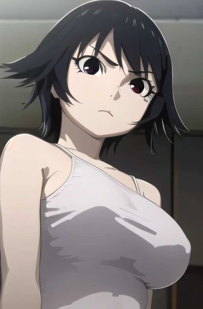 izumishimomura, izumi shimomura, short hair, black hair, big breasts, (black eyes:1.5), BREAK lingerie only, BREAK looking at viewer, BREAK indoors, BREAK (masterpiece:1.2), best quality, high resolution, unity 8k wallpaper, (illustration:0.8), (beautiful detailed eyes:1.6), extremely detailed face, perfect lighting, extremely detailed CG, (perfect hands, perfect anatomy), BREAK viewer from the perspective of a sweat rag Izumi is using. Izumi sighs with relief feeling the viewer, her sweat rag, collecting the sweat from her . Extreme close-up of breasts and face. Shot covers entire breasts and some of face. Neck shot. Front view of breasts. Viewer is extremely close to breasts and can see sweat on them. Shot from below breasts. Full boob view.