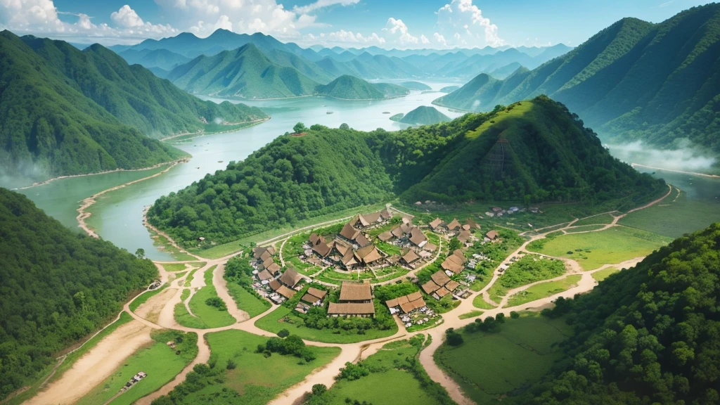 Beautiful scenery of Indonesian ancient village. Seen from above, realistic photo. high definition