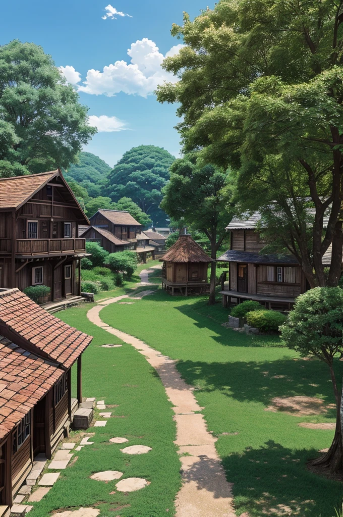 Create a anime style village image in 4k  