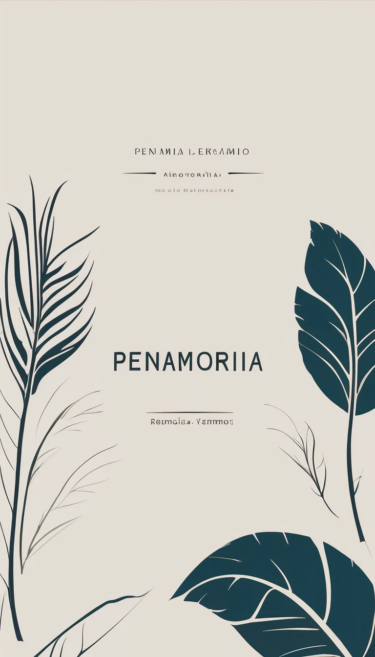 A minimal, modern, simple, cinematic logotype for the brand “Penamemoria". The logotype must be a simple, magical feather and a boy playing acoustic guitar. The logo must convey a sense of music, stories and dreams. Logo design impressed on a book cover. Minimalistic logo