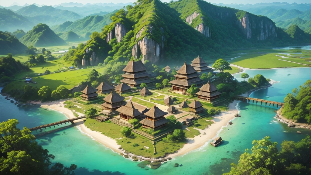 Beautiful scenery of Indonesian ancient village.  Seen from above, realistic photo.  high definition